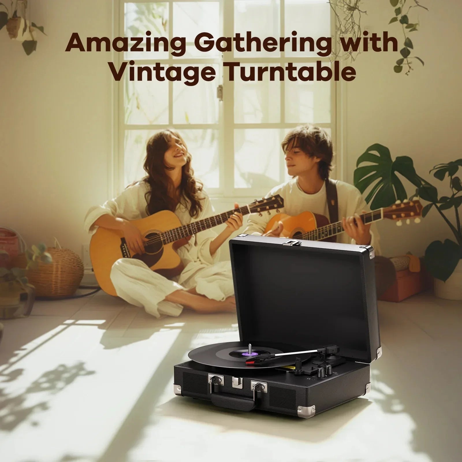 Maio Vintage Gramophone: Belt - Driven Turntable with Built - in Speakers - GiftMira