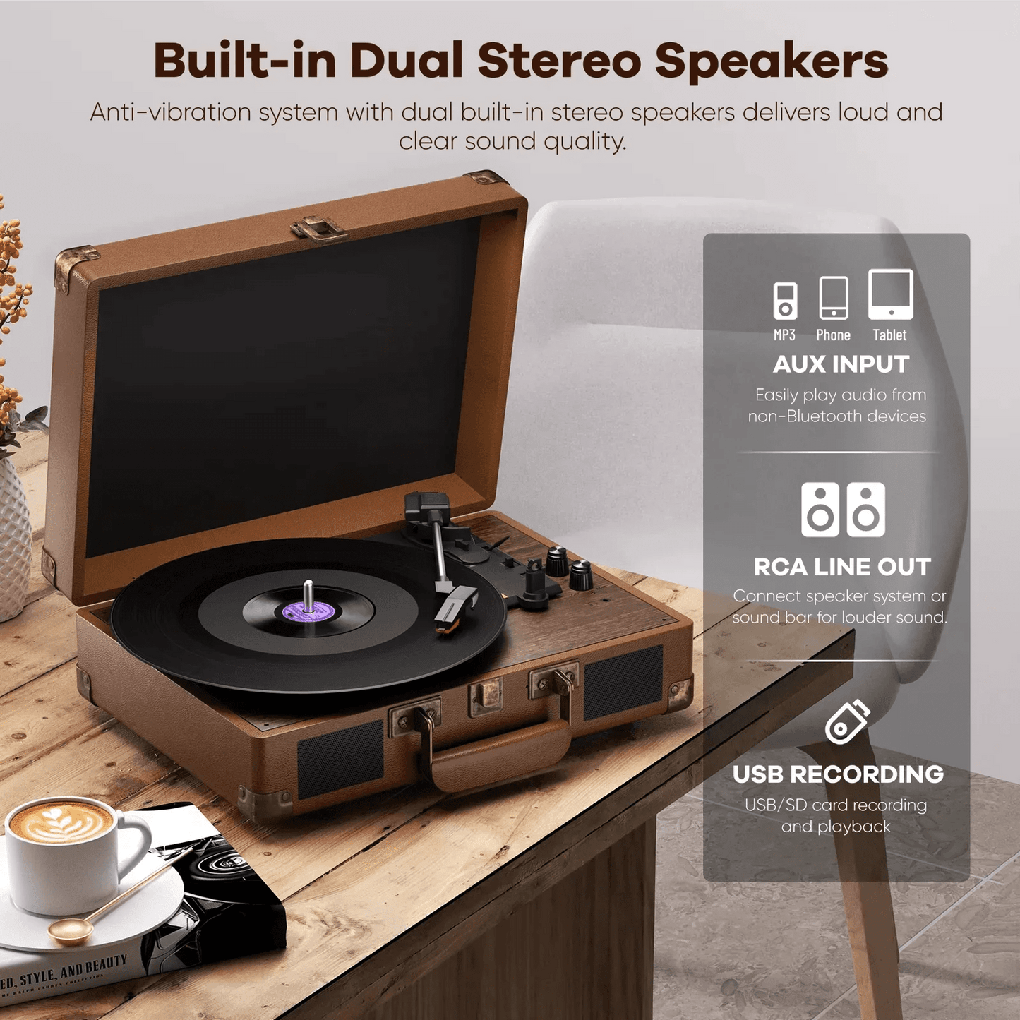 Maio Vintage Gramophone: Belt - Driven Turntable with Built - in Speakers - GiftMira