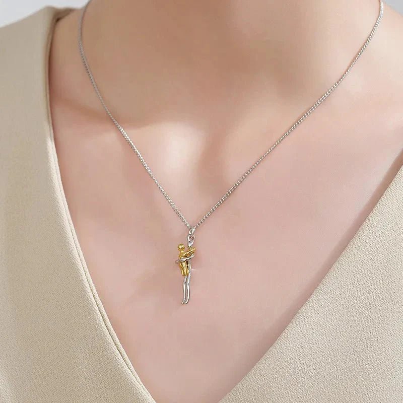Mother & Child Hugging Pendant Necklace – Stainless Steel Minimalist Mom Charm, Anniversary Jewelry Gift - GiftMira