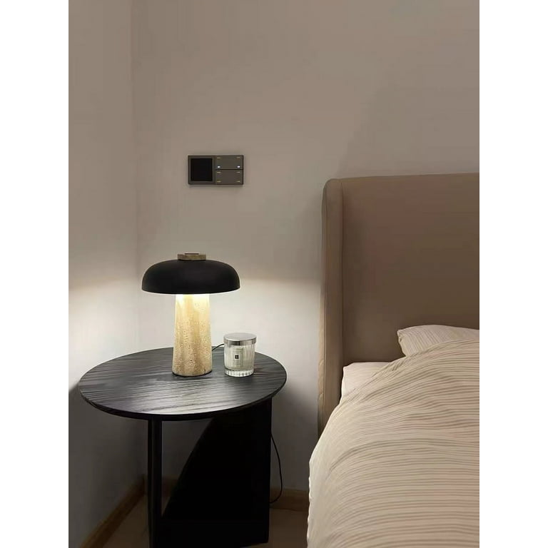 Nordic Wabi - Sabi Table Lamp Natural Stone Base Linen Shade Minimalist Japandi Bedside Desk Light - GiftMira