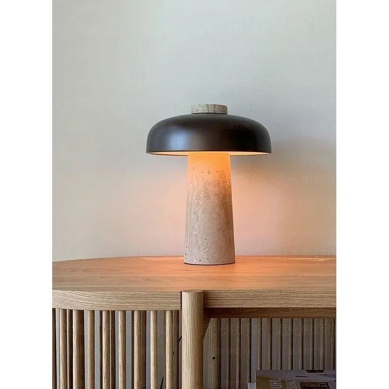 Nordic Wabi - Sabi Table Lamp Natural Stone Base Linen Shade Minimalist Japandi Bedside Desk Light - GiftMira