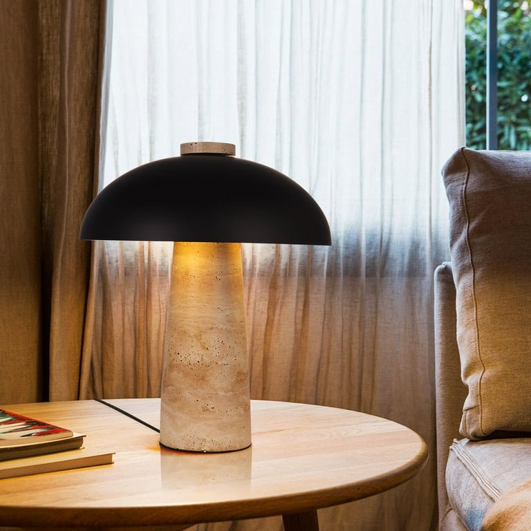 Nordic Wabi - Sabi Table Lamp Natural Stone Base Linen Shade Minimalist Japandi Bedside Desk Light - GiftMira