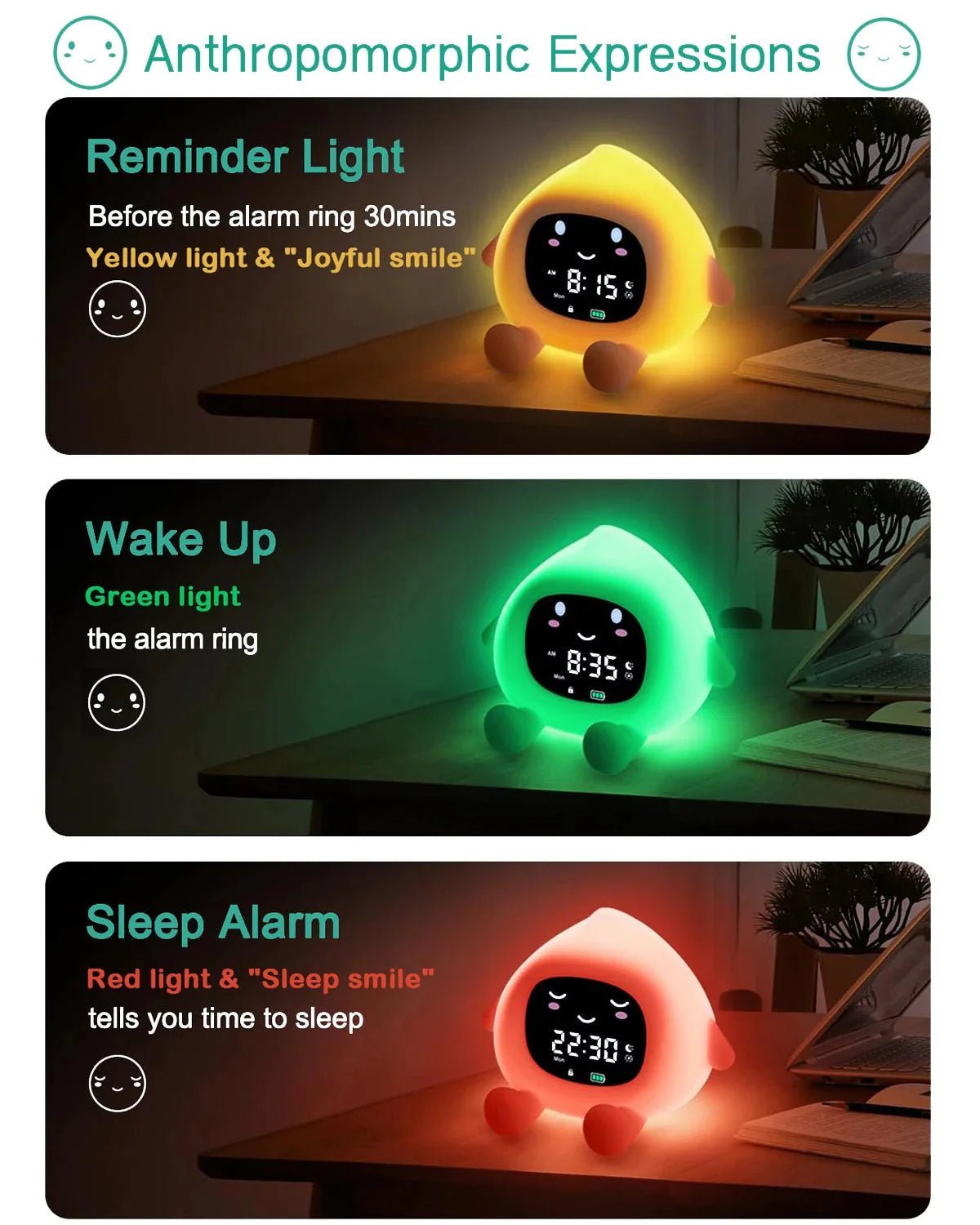 ORIA Kids Alarm Clock – Smart Sleep Training & 9 - Color LED Night Light - GiftMira