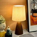 Pleated Table Lamp Ceramic Base Warm Ambient Farmhouse Bedside Desk Accent Light Bedroom - GiftMira