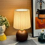 Pleated Table Lamp Ceramic Base Warm Ambient Farmhouse Bedside Desk Accent Light Bedroom - GiftMira