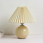 Pleated Table Lamp Ceramic Base Warm Ambient Farmhouse Bedside Desk Accent Light Bedroom - GiftMira