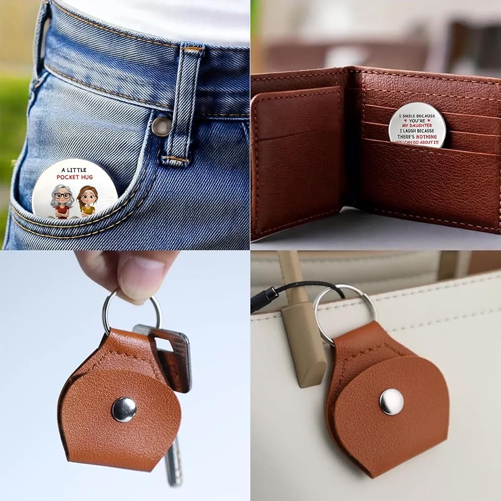 Pocket Hug Keepsake Keychain – Leather Pouch Token Gift with Message Card for Partner, Son & Loved Ones - GiftMira