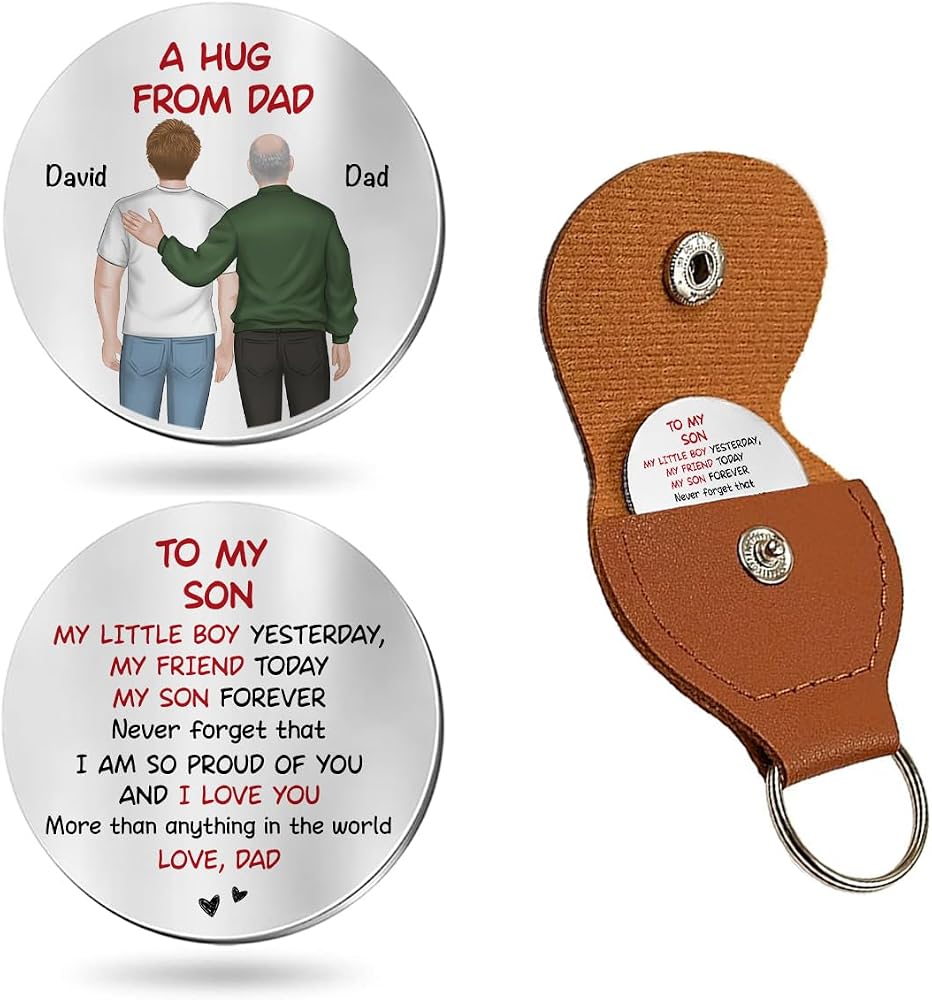 Pocket Hug Keepsake Keychain – Leather Pouch Token Gift with Message Card for Partner, Son & Loved Ones - GiftMira