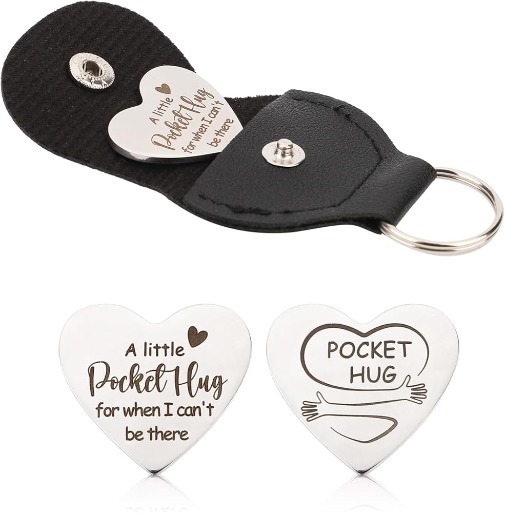 Pocket Hug Keepsake Keychain – Leather Pouch Token Gift with Message Card for Partner, Son & Loved Ones - GiftMira