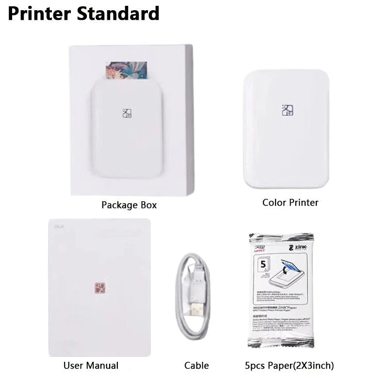 Portable Color Photo Printer Bluetooth Mini Mobile Pocket Printer 2x3 Inch HD Picture Printer - GiftMira