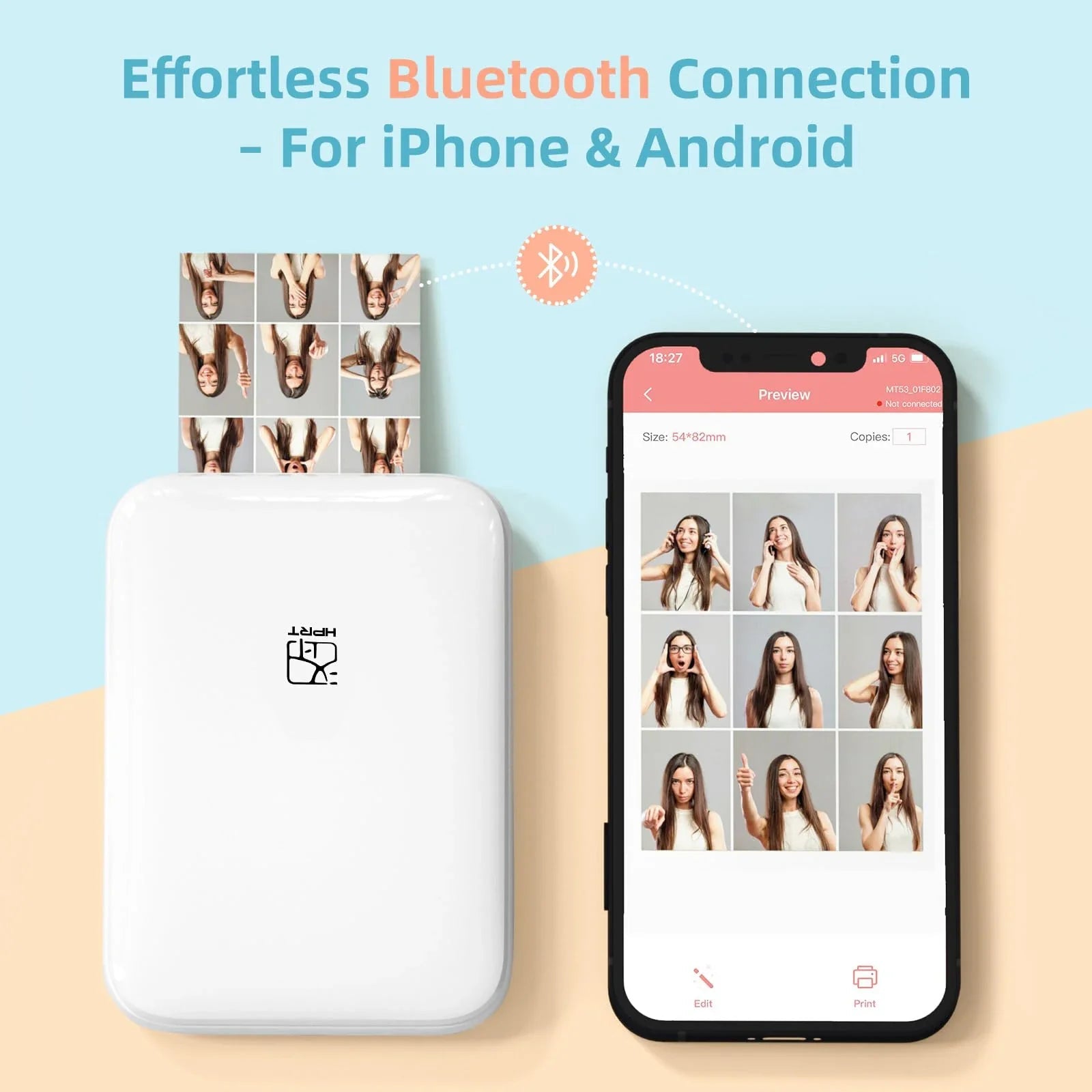 Portable Color Photo Printer Bluetooth Mini Mobile Pocket Printer 2x3 Inch HD Picture Printer - GiftMira