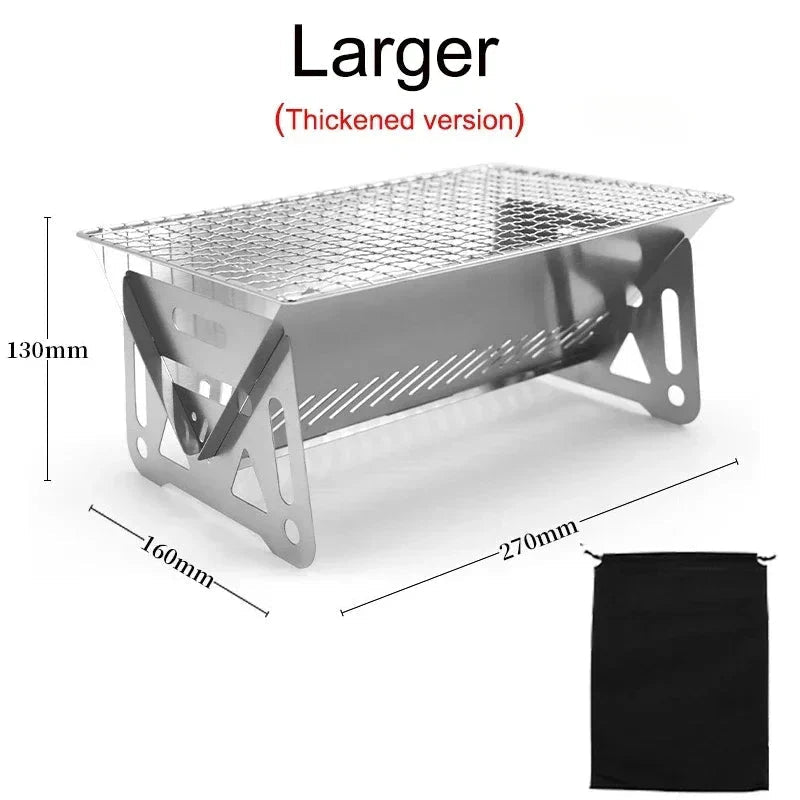 Portable Folding Charcoal Grill Stainless Steel Camping BBQ Outdoor Compact with Carry Bag - GiftMira