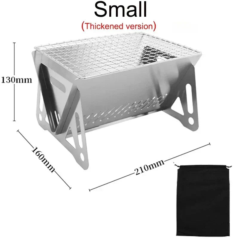 Portable Folding Charcoal Grill Stainless Steel Camping BBQ Outdoor Compact with Carry Bag - GiftMira