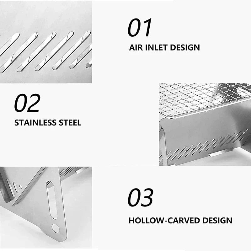 Portable Folding Charcoal Grill Stainless Steel Camping BBQ Outdoor Compact with Carry Bag - GiftMira