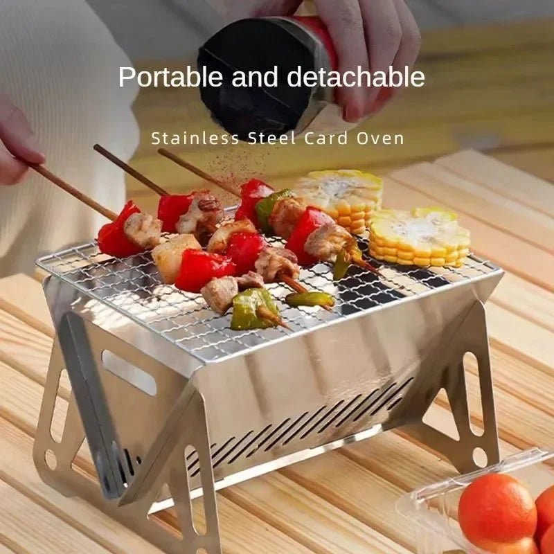 Portable Folding Charcoal Grill Stainless Steel Camping BBQ Outdoor Compact with Carry Bag - GiftMira