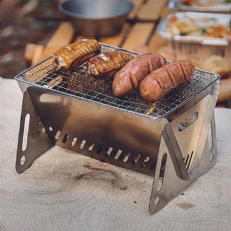 Portable Folding Charcoal Grill Stainless Steel Camping BBQ Outdoor Compact with Carry Bag - GiftMira
