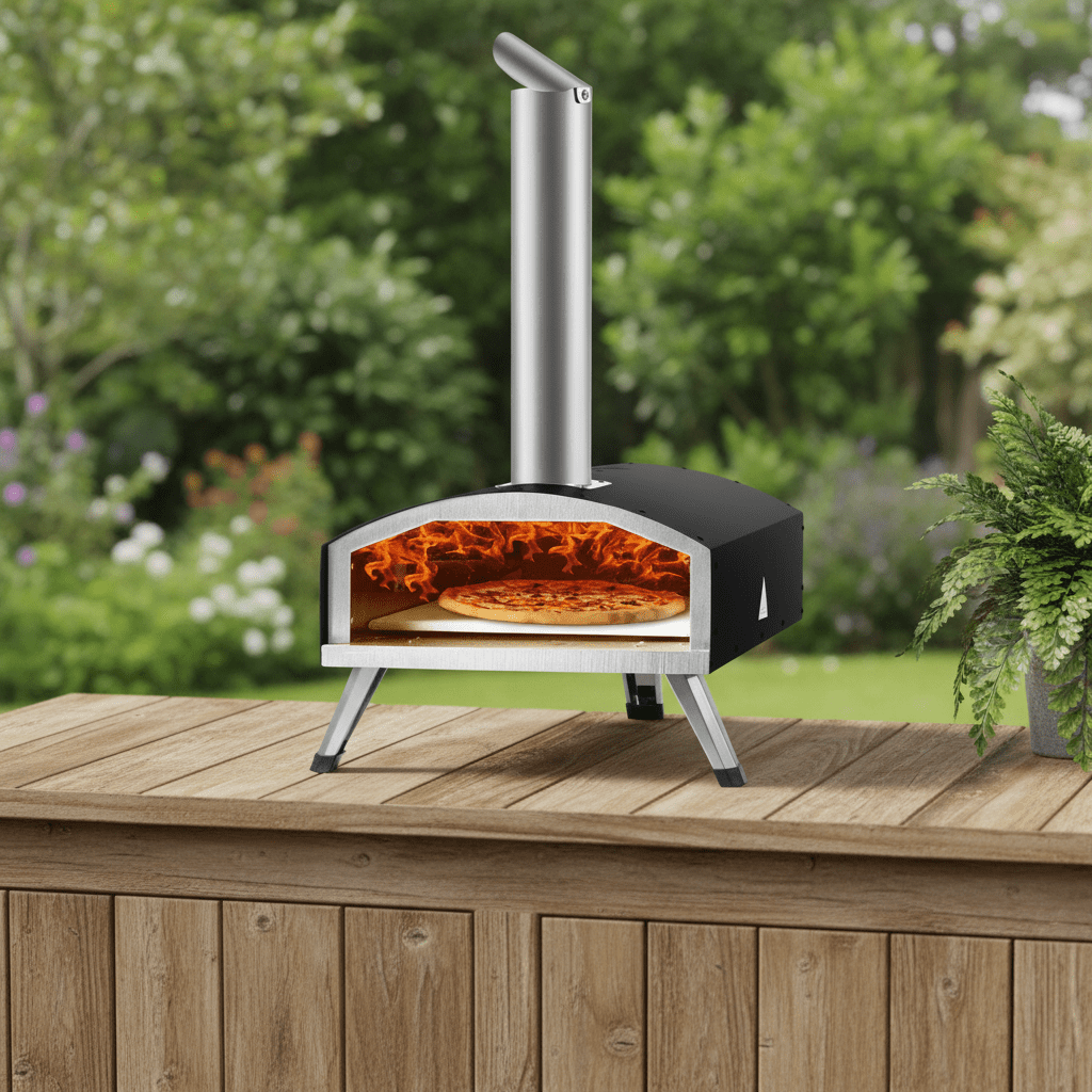 Portable Outdoor Pizza Oven Wood Fired – 12" Multi - Fuel Pellet Pizza Maker, 450°C, Foldable Legs, Stone + Peel - GiftMira