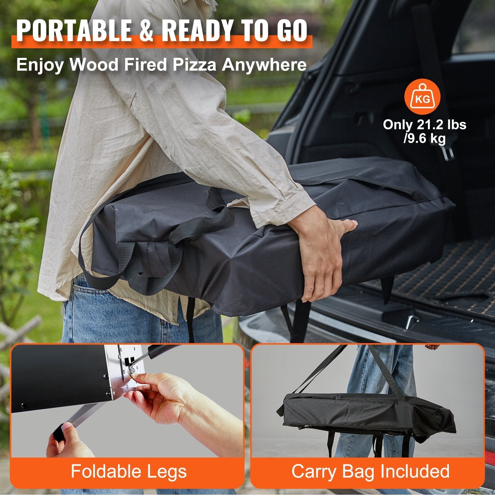 Portable Outdoor Pizza Oven Wood Fired – 12" Multi - Fuel Pellet Pizza Maker, 450°C, Foldable Legs, Stone + Peel - GiftMira