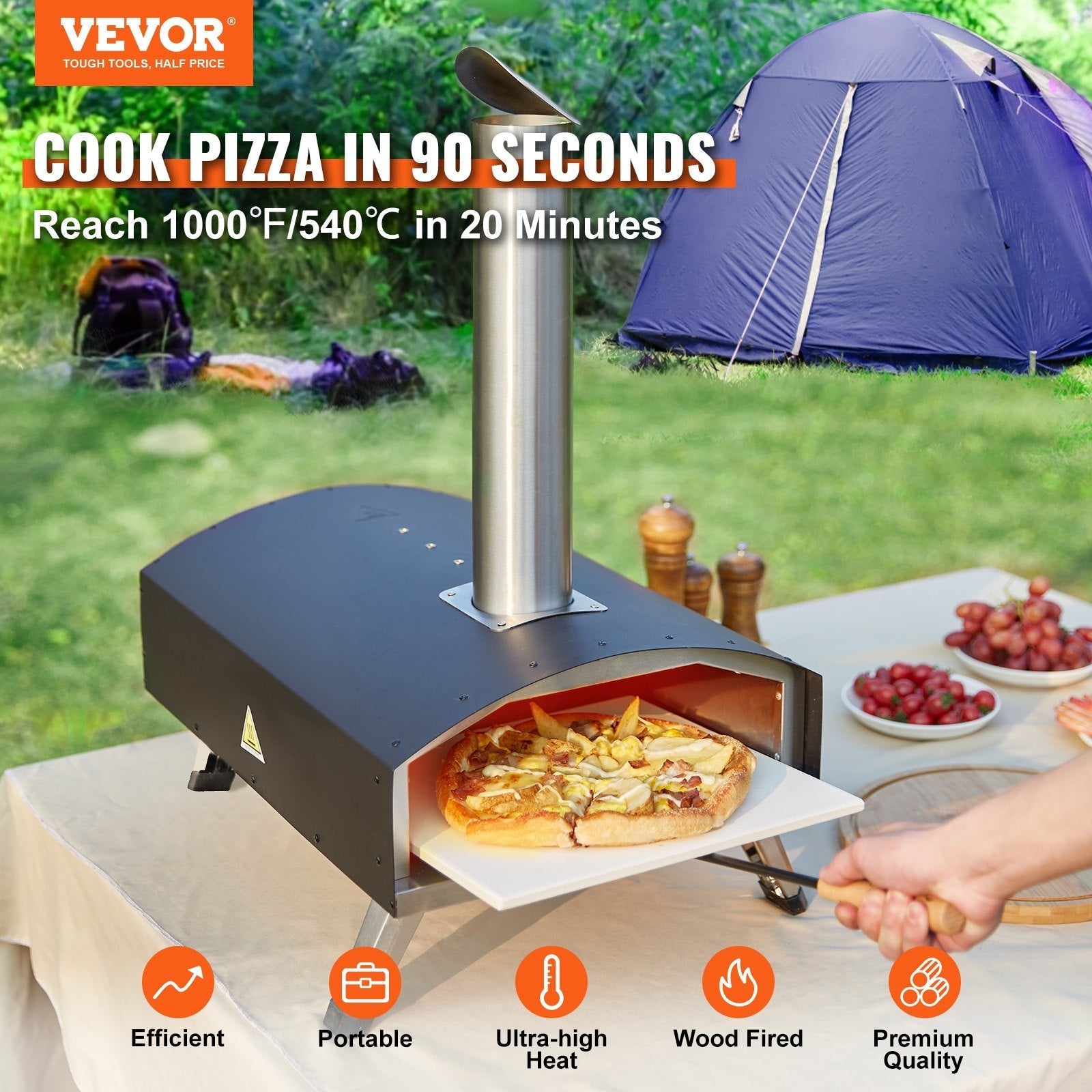 Portable Outdoor Pizza Oven Wood Fired – 12" Multi - Fuel Pellet Pizza Maker, 450°C, Foldable Legs, Stone + Peel - GiftMira