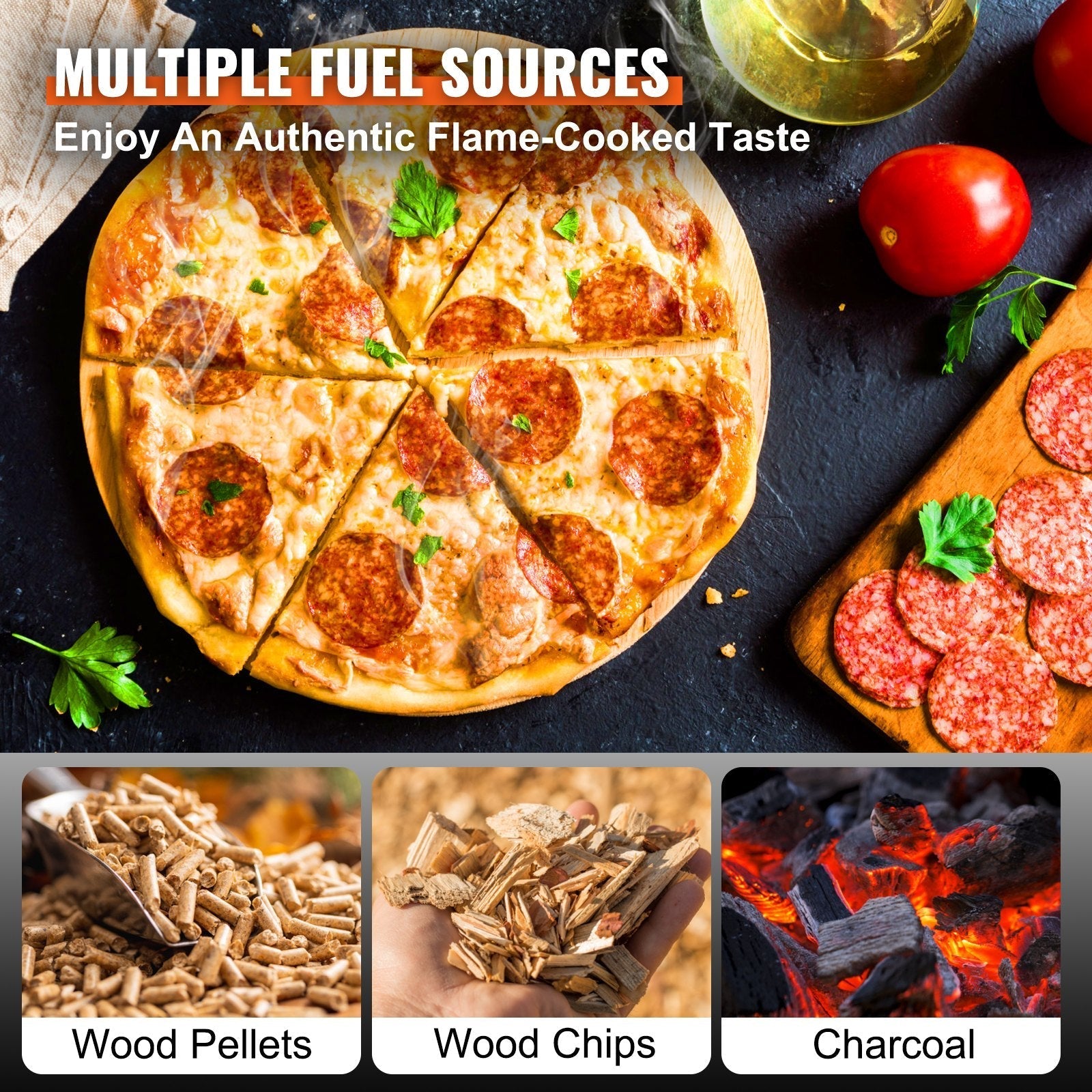 Portable Outdoor Pizza Oven Wood Fired – 12" Multi - Fuel Pellet Pizza Maker, 450°C, Foldable Legs, Stone + Peel - GiftMira