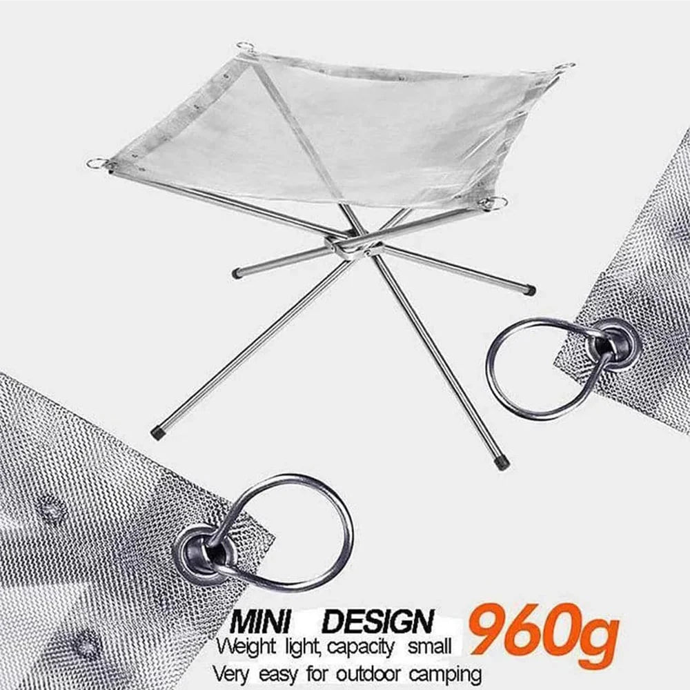 Portable Stainless Steel Fire Pit Grill Foldable Camping BBQ Bonfire Rack Outdoor Wood Stove Stand - GiftMira