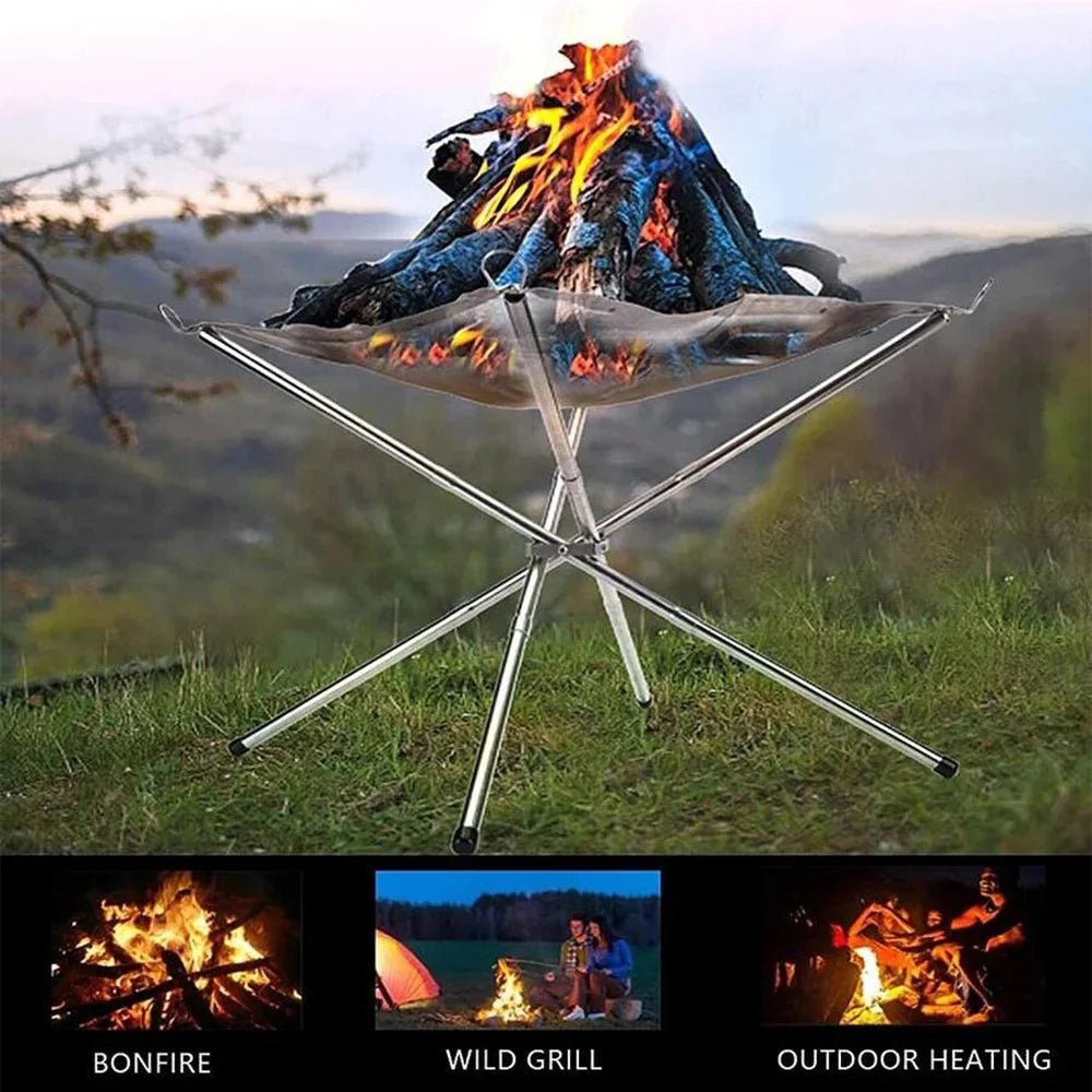 Portable Stainless Steel Fire Pit Grill Foldable Camping BBQ Bonfire Rack Outdoor Wood Stove Stand - GiftMira