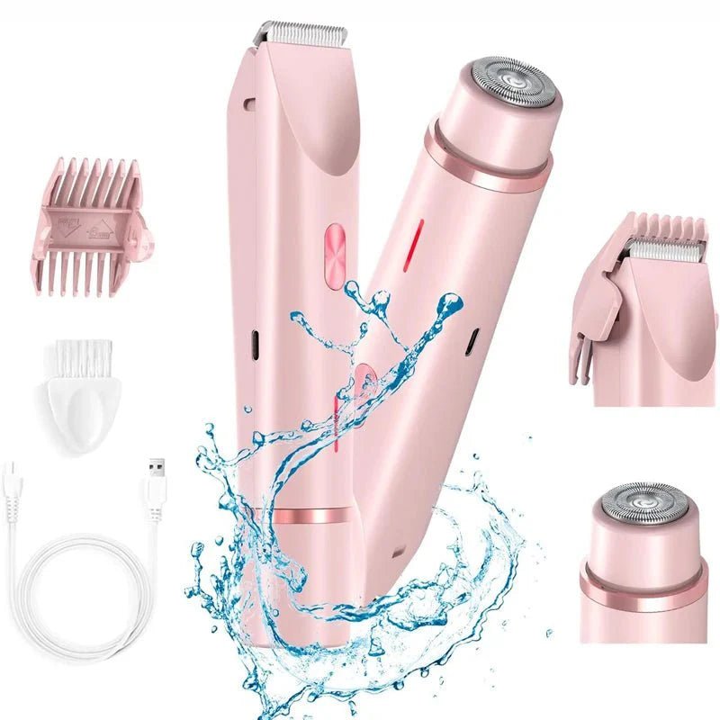 PureGlide 2 in 1 Electric Bikini Trimmer Shaver for Women, Dual Head Wet & Dry Hair Razor Waterproof with Detachable Heads - GiftMira