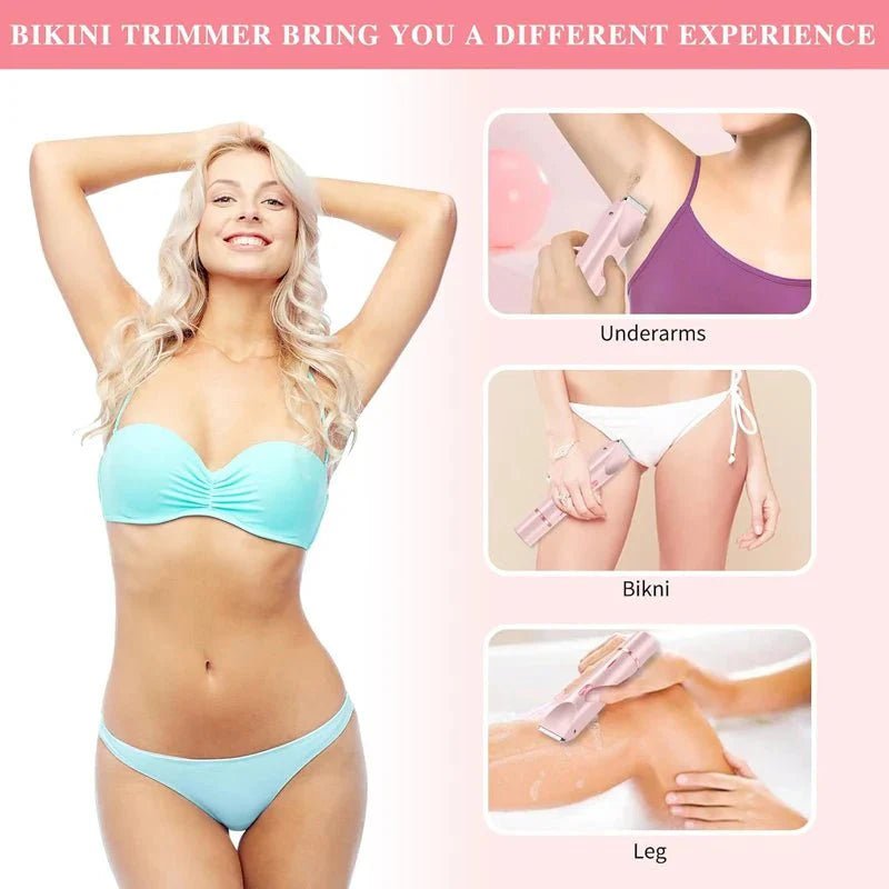 PureGlide 2 in 1 Electric Bikini Trimmer Shaver for Women, Dual Head Wet & Dry Hair Razor Waterproof with Detachable Heads - GiftMira