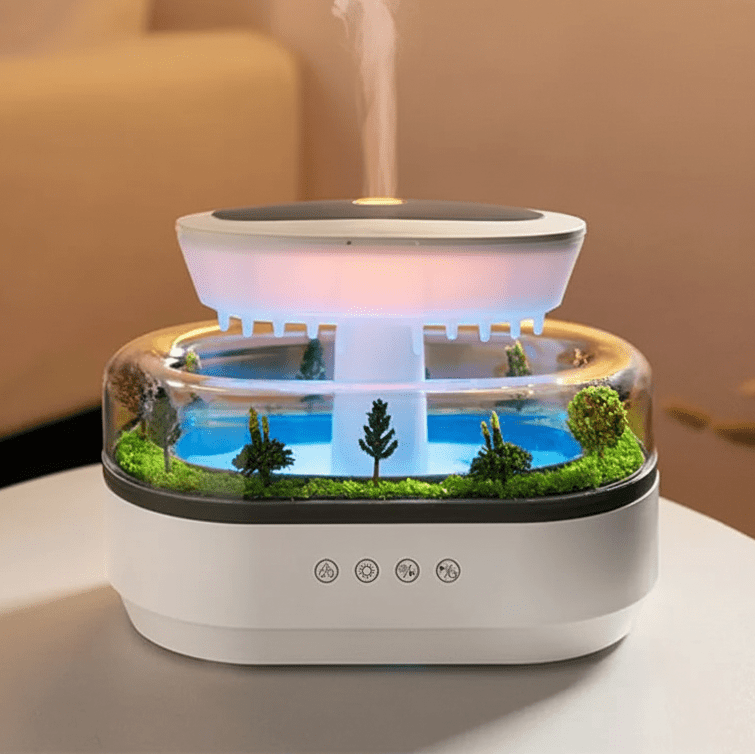 Rain Cloud Aroma Diffuser Zen Raindrops Air Humidifier 4 - in - 1 Essential Oil 7 - Color Night Light USB - GiftMira