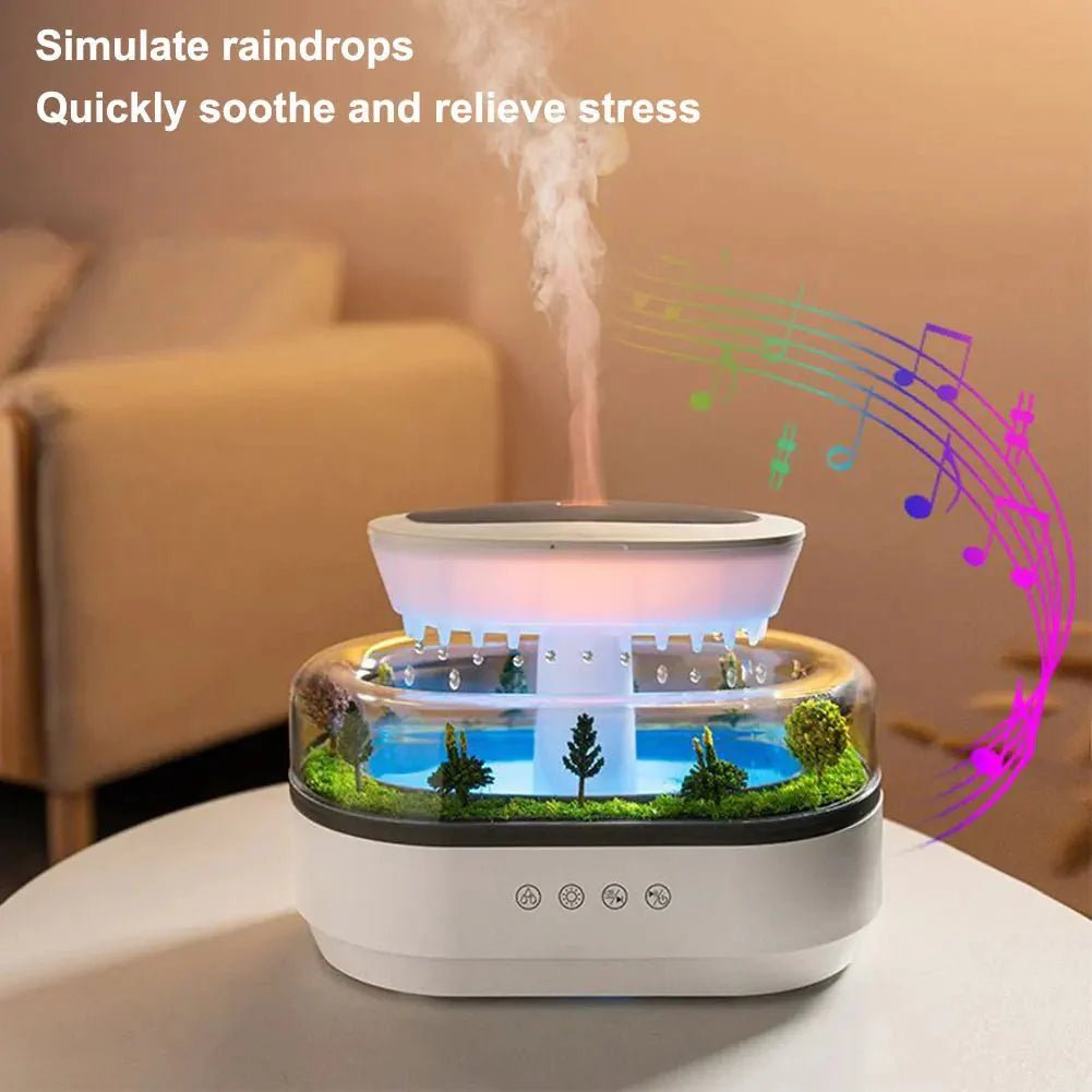 Rain Cloud Aroma Diffuser Zen Raindrops Air Humidifier 4 - in - 1 Essential Oil 7 - Color Night Light USB - GiftMira
