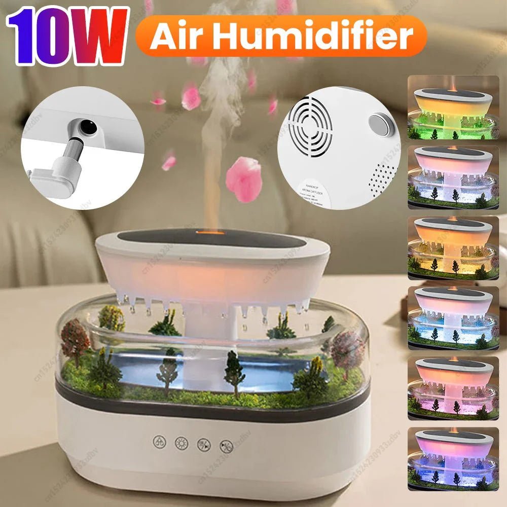 Rain Cloud Aroma Diffuser Zen Raindrops Air Humidifier 4 - in - 1 Essential Oil 7 - Color Night Light USB - GiftMira
