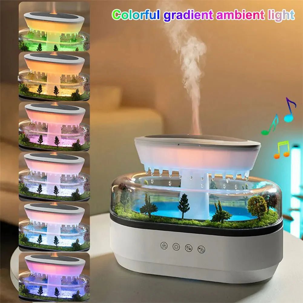 Rain Cloud Aroma Diffuser Zen Raindrops Air Humidifier 4 - in - 1 Essential Oil 7 - Color Night Light USB - GiftMira