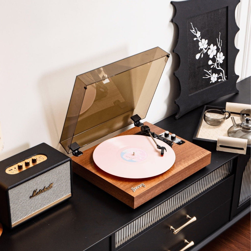 Retro Bluetooth Vinyl Record Player Built - in Speakers Walnut Wood Belt Drive Turntable - GiftMira