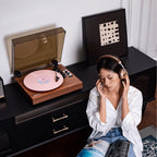 Retro Bluetooth Vinyl Record Player Built - in Speakers Walnut Wood Belt Drive Turntable - GiftMira
