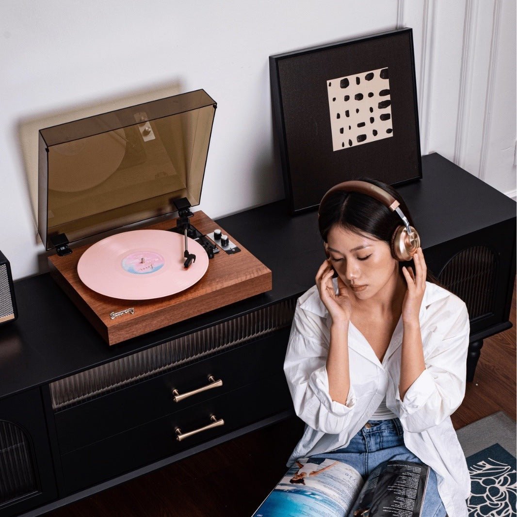 Retro Bluetooth Vinyl Record Player Built - in Speakers Walnut Wood Belt Drive Turntable - GiftMira