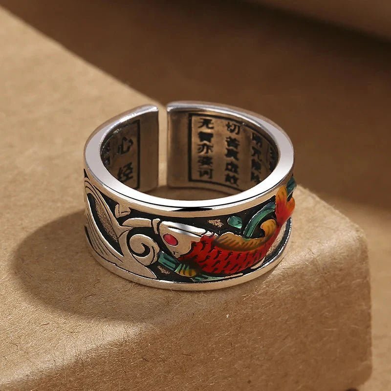 Retro Ethnic Style Enamel Carp Ring | Adjustable Opening Fashion Jewelry - GiftMira