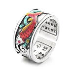 Retro Ethnic Style Enamel Carp Ring | Adjustable Opening Fashion Jewelry - GiftMira
