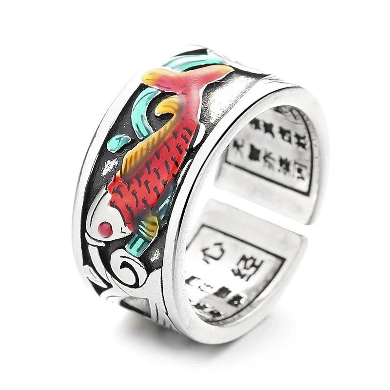 Retro Ethnic Style Enamel Carp Ring | Adjustable Opening Fashion Jewelry - GiftMira