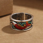 Retro Ethnic Style Enamel Carp Ring | Adjustable Opening Fashion Jewelry - GiftMira
