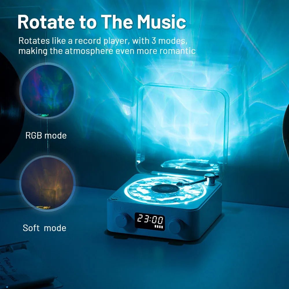 Retro Turntable Bluetooth 5.0 Speaker with RGB Ambient Light and Nature Sounds - GiftMira