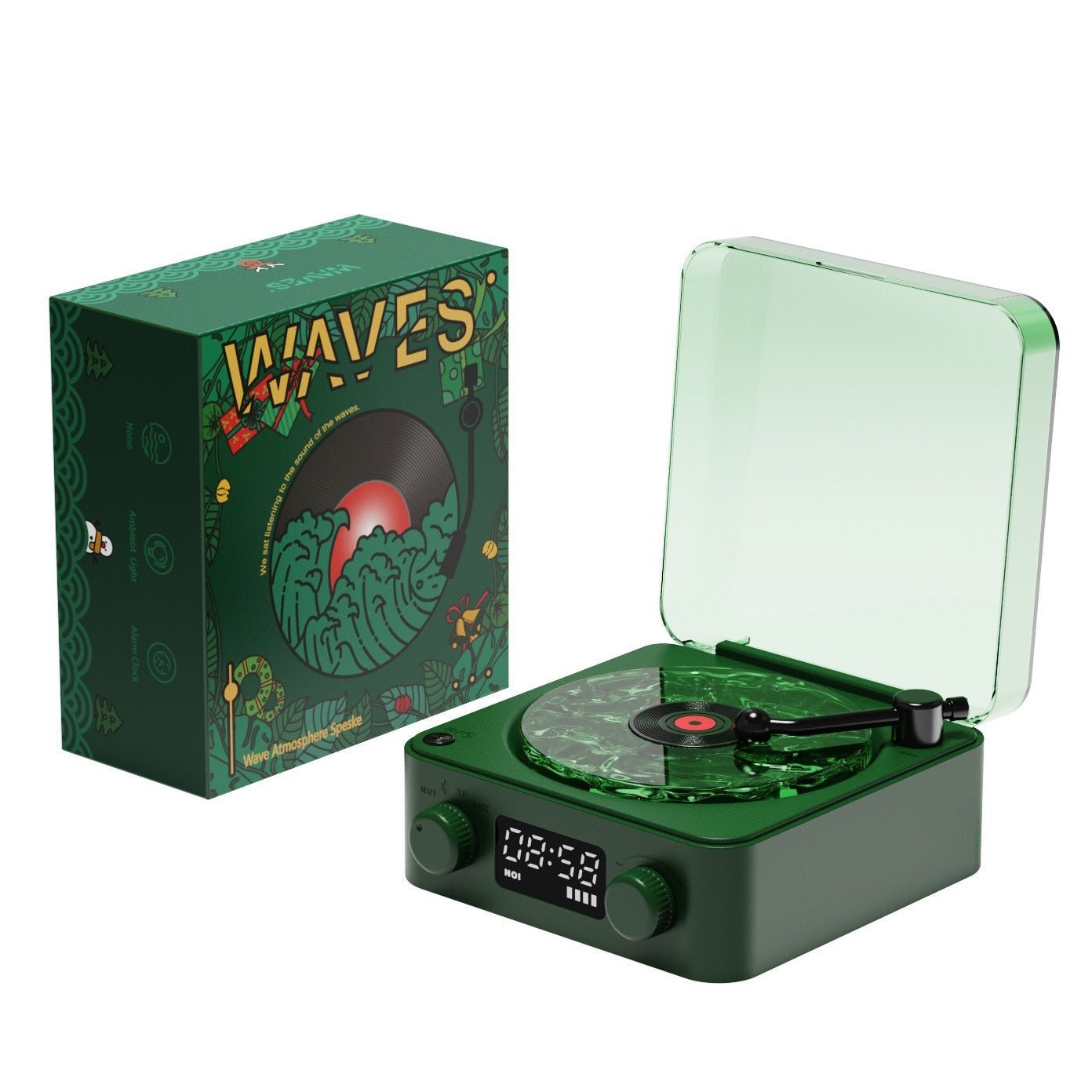 Retro Turntable Bluetooth 5.0 Speaker with RGB Ambient Light and Nature Sounds - GiftMira