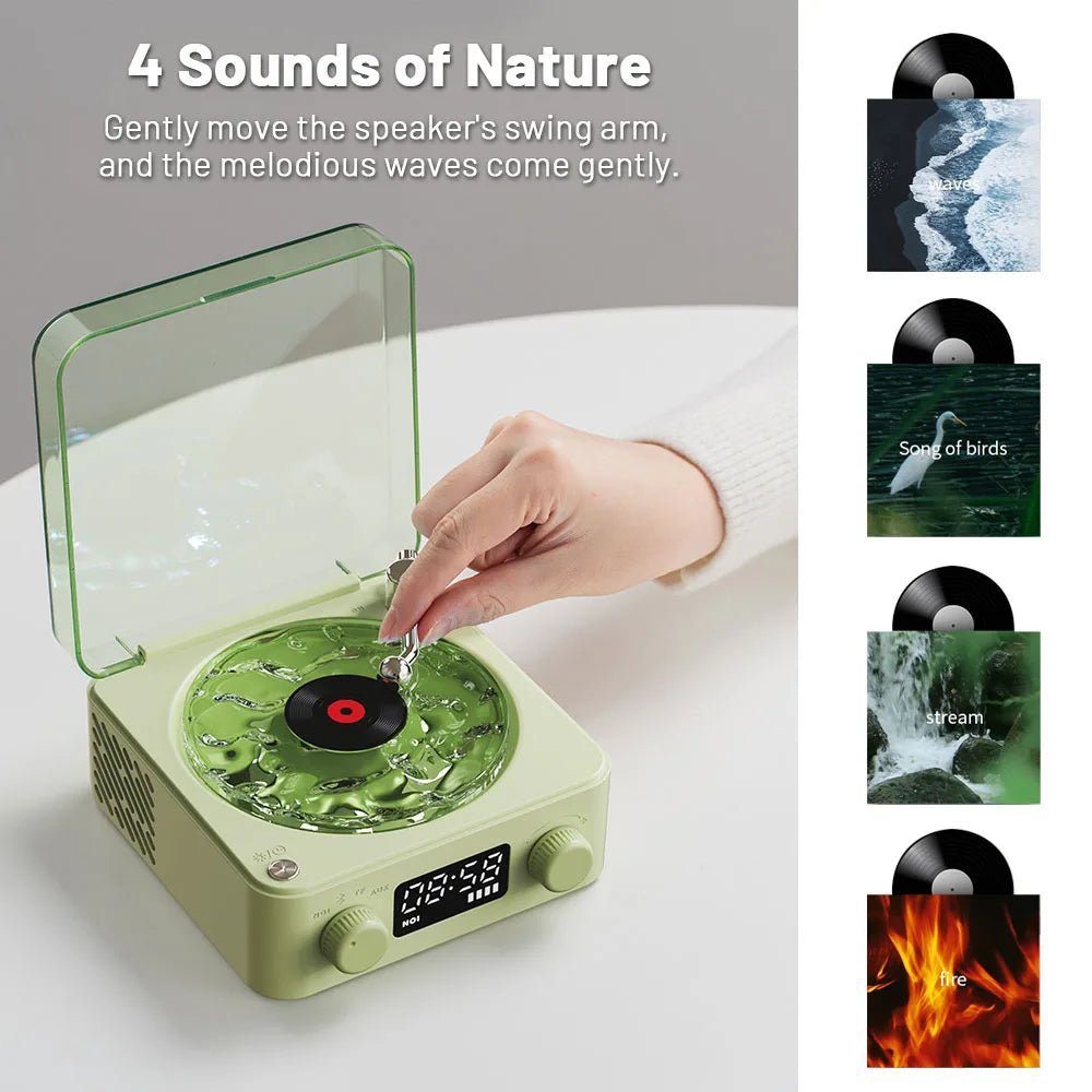 Retro Turntable Bluetooth 5.0 Speaker with RGB Ambient Light and Nature Sounds - GiftMira