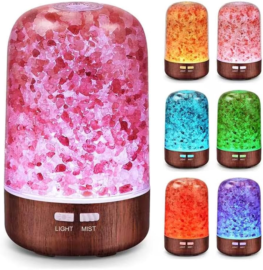Salt Lamp Diffuser 3 - in - 1 Himalayan Crystal Humidifier Aromatherapy Essential Oil Night Light 360ml LED Pink - GiftMira