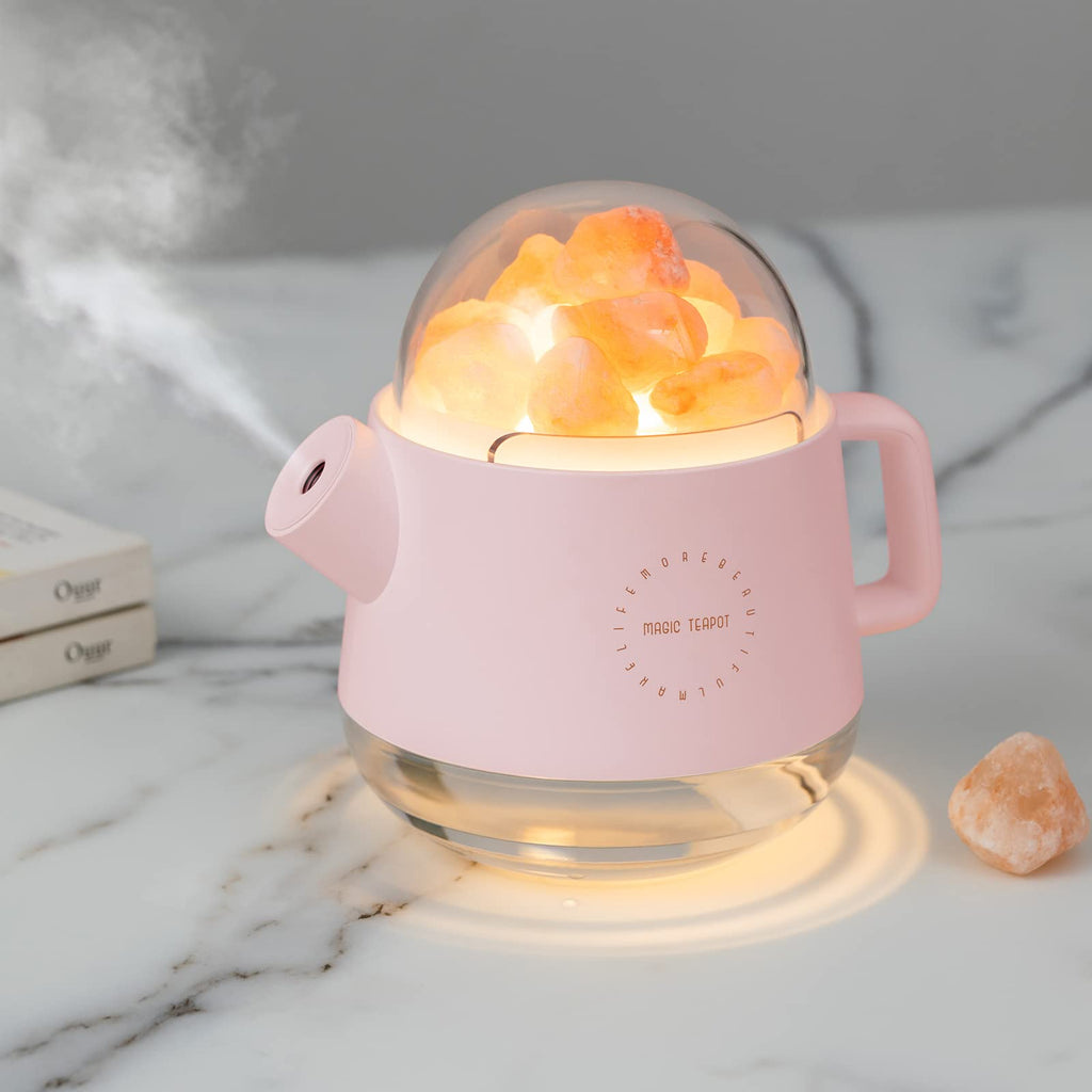 Salt Lamp Diffuser 3 - in - 1 Himalayan Crystal Humidifier Aromatherapy Essential Oil Night Light 360ml LED Pink - GiftMira