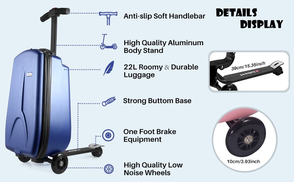 Scooter Suitcase - Best Rolling Detachable Luggage with Built - in Skateboard for Travel - GiftMira