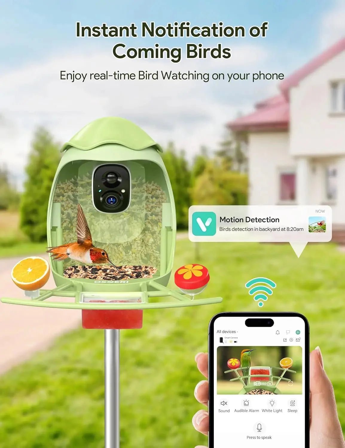 Smart Bird Feeder with Camera Solar Powered — 2K HD AI Bird ID, Wi - Fi, Motion Alerts, Weatherproof - GiftMira