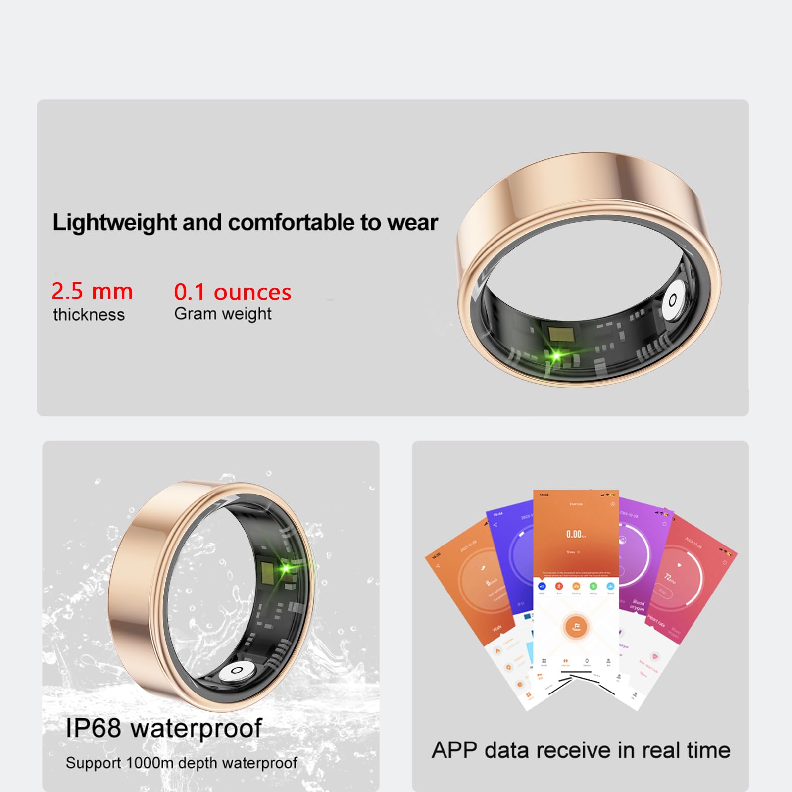 Smart Ring Activity Tracker NFC – Sleep Fitness Tracker Ring, IP68 Waterproof, HR SpO2, iOS Android - GiftMira