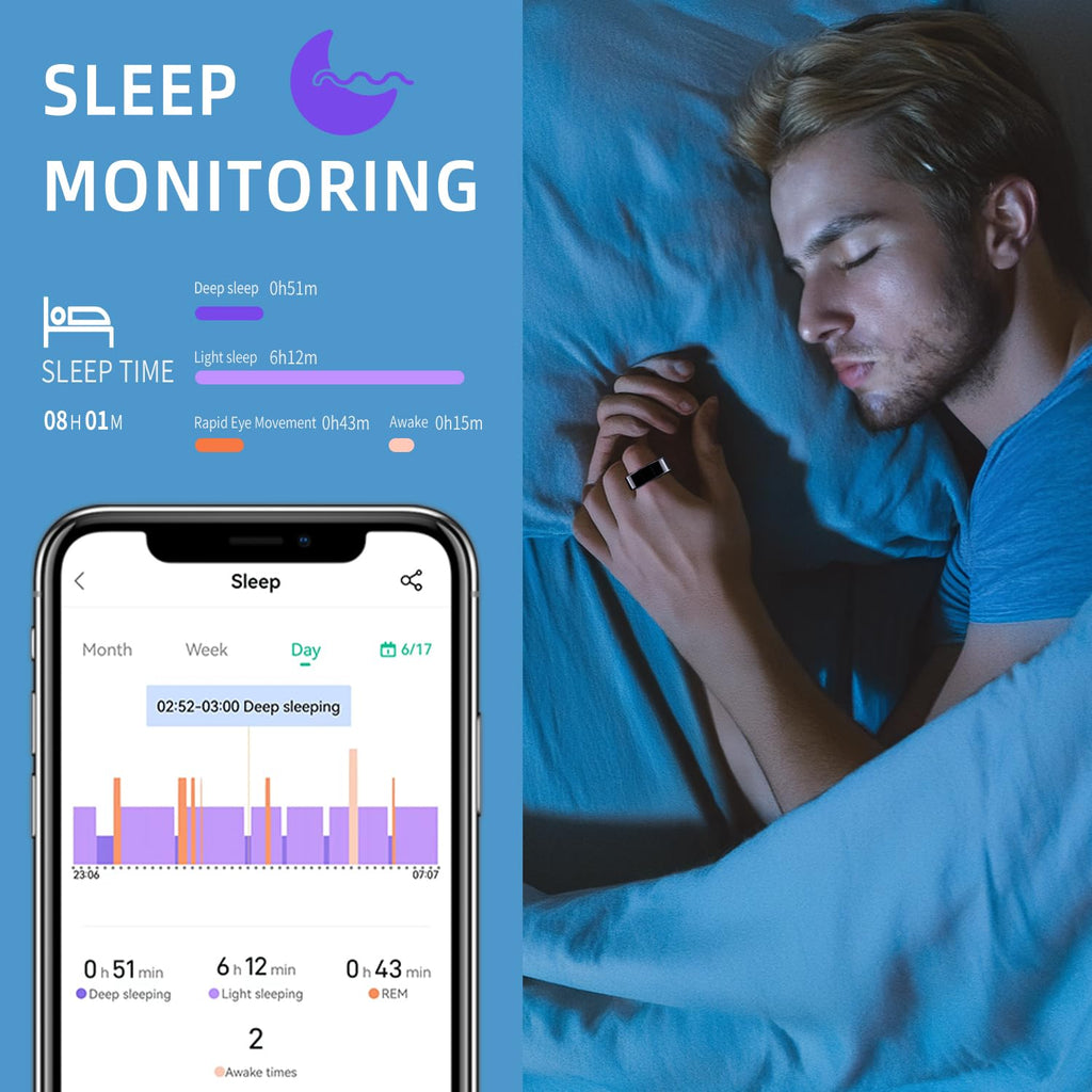 Smart Ring Activity Tracker NFC – Sleep Fitness Tracker Ring, IP68 Waterproof, HR SpO2, iOS Android - GiftMira