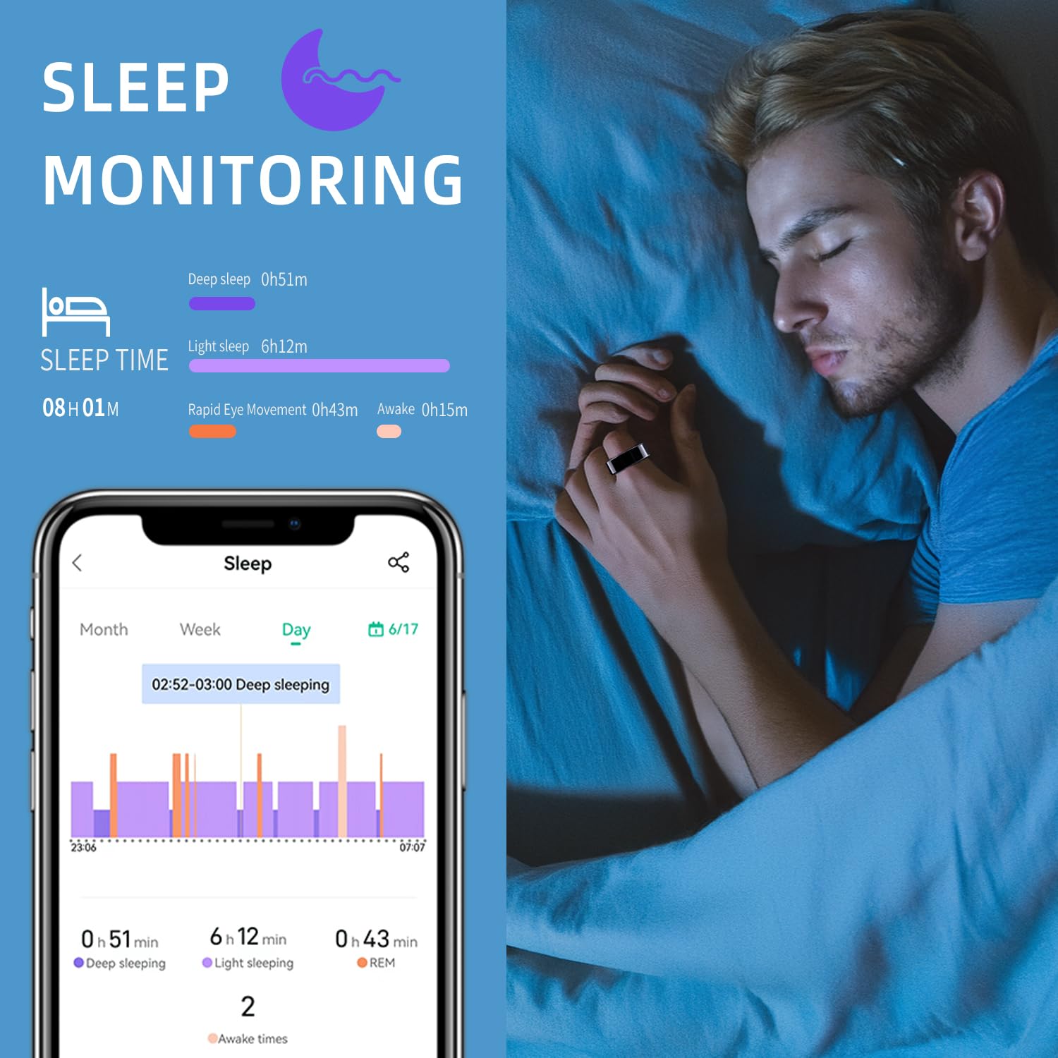 Smart Ring Activity Tracker NFC – Sleep Fitness Tracker Ring, IP68 Waterproof, HR SpO2, iOS Android - GiftMira
