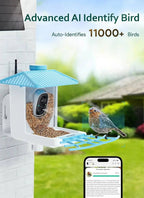 Smart Solar Bird Feeder with AI Camera 1080P HD WiFi Bird Watching Feeder Real - Time Alerts Outdoor - GiftMira